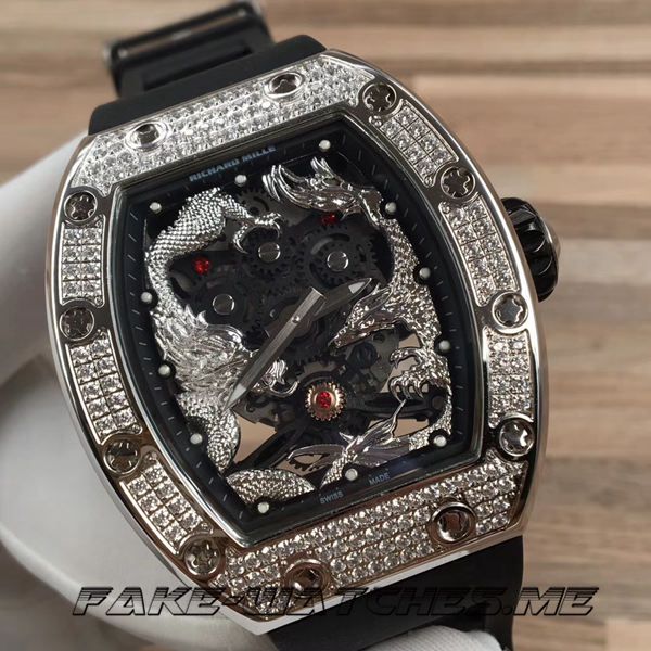 Fake - Richard Mille Replica RM 51 Dragon and Phoenix Chengxiang Rubber Belt Machinery Men\'s Watch
