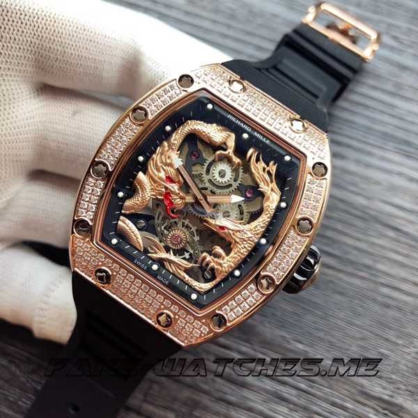 Fake - Richard Mille Replica RM 51 Longfeng Chengxiang Rubber Belt Glass Mirror with Blue Ray Plating