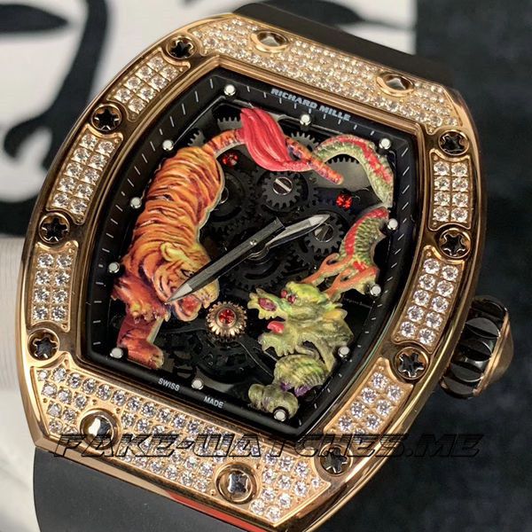 Richard Mille Replica RM051-01. Dragon Fighting Tiger Fighting Rubber Belt Mechanical Men\'s Watch